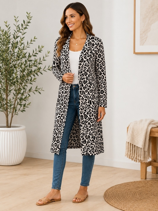 Andrea Jovine Jackets & Blazers - Andrea Jovine Leopard Print Long Open Front Jacket Cardigan Size Large Like New